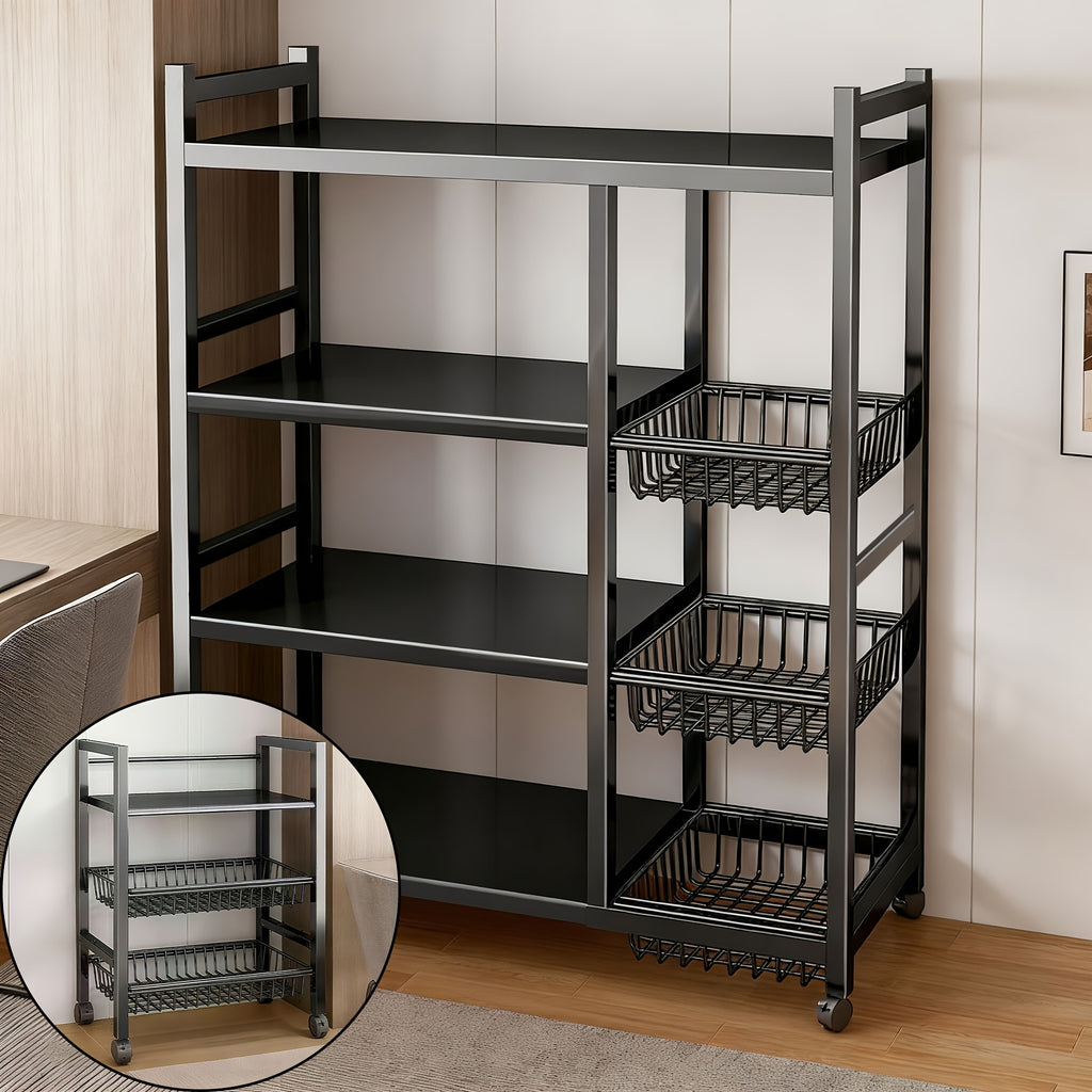 Smart 1pc Adjustable Home Storage Rack – durable multi-purpose storage, 1pc Movable Storage Rack Adjustable 4-Storey Kitchen Shelf with 3 Wire Baskets Kitchen Organizer, designed for American homes, daily convenience and practical gifting