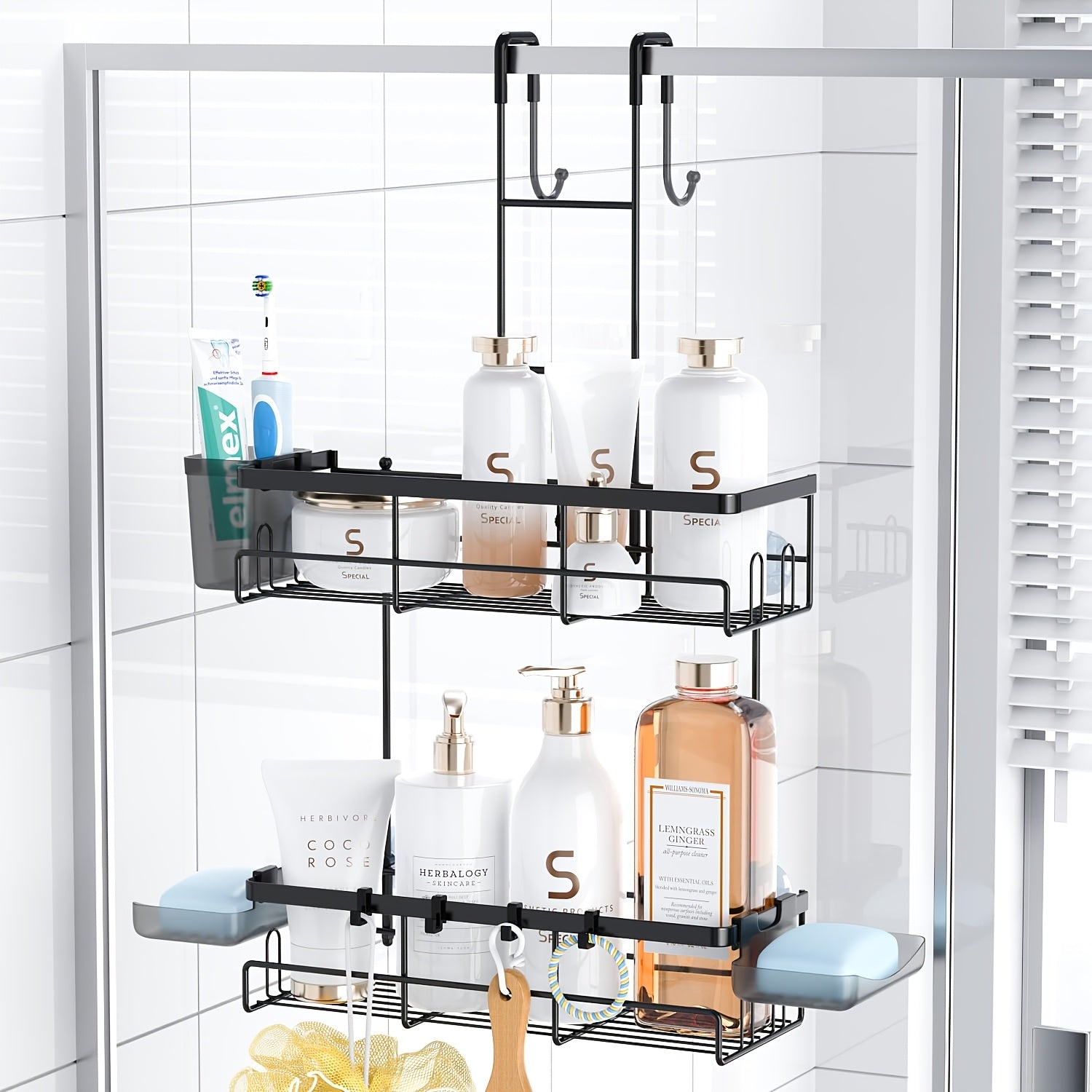Smart Adjustable Home Storage Rack – durable multi-purpose storage, Over The Door Shower Caddy Hanging Black Rustproof Shower Organizer Over The Door -, designed for American homes, daily convenience and practical gifting