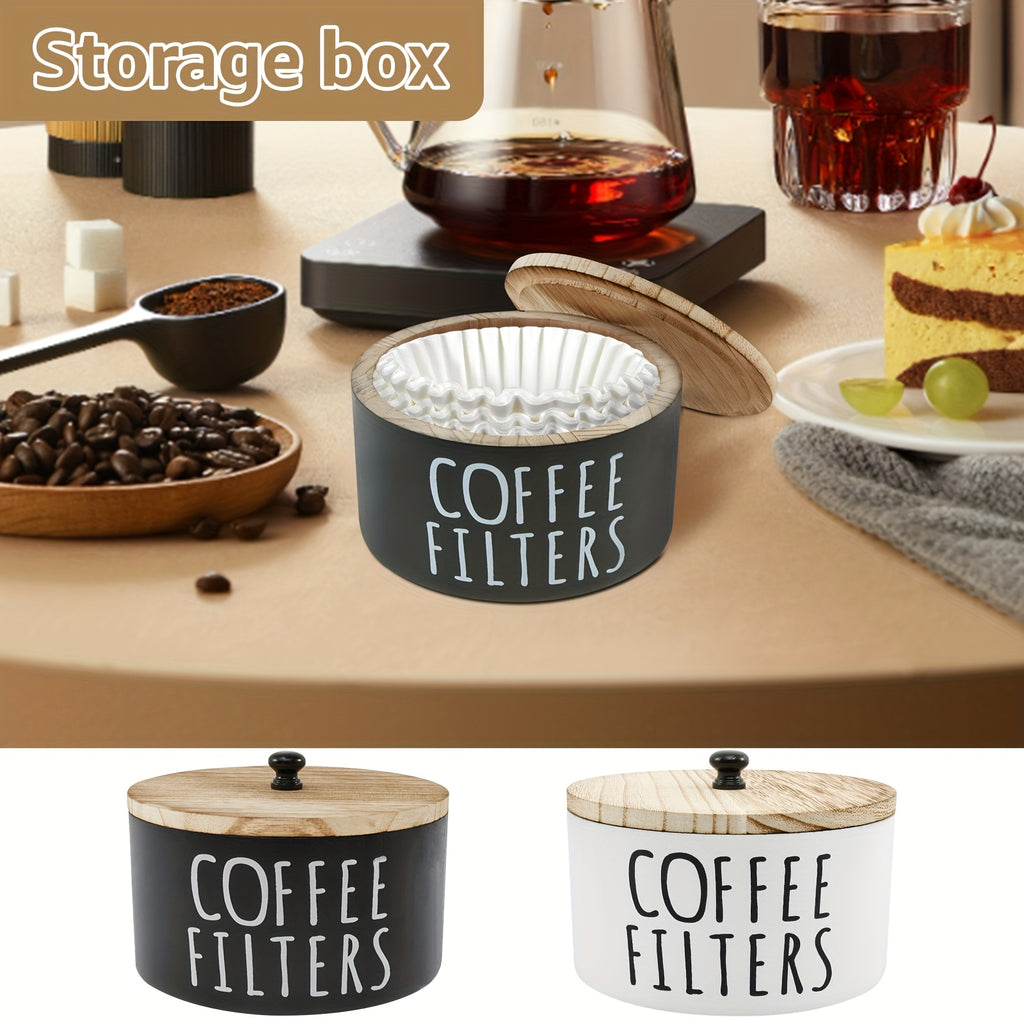 Modern Stackable Home Storage Bins – portable space-saving storage, Coffee Filter Holder Wooden Large Capacity Rustic Coffee Filter Storage Case Dispenser with Bamboo, designed for American homes, daily convenience and practical gifting