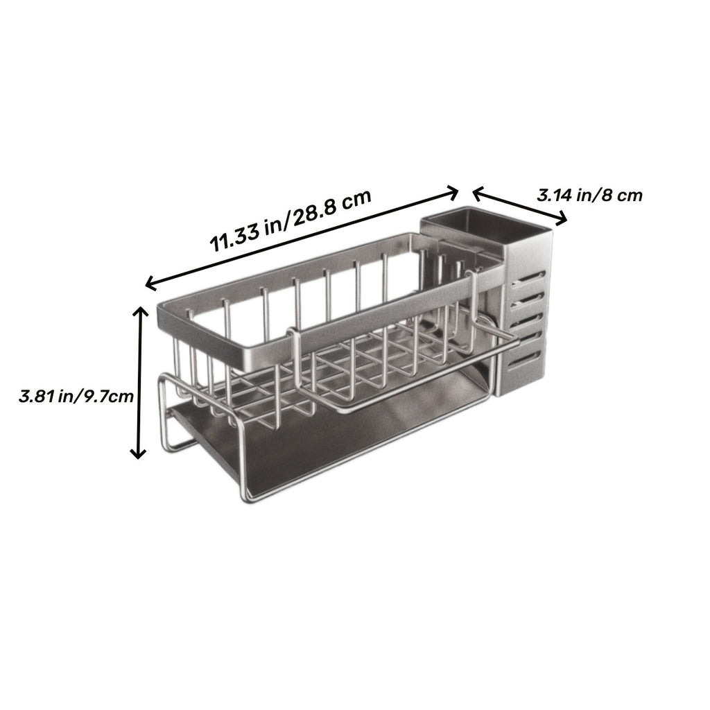 Stainless Steel Kitchen & Bathroom Organizer with Drainage - Multi-Purpose Storage Rack for Spices, Toothbrushes, Soap, and Cleaning Supplies, Includes Drainage Bucket for Sink Organization, Kitchen Sink Organizer