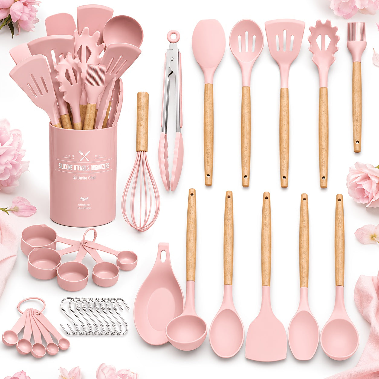 Kitchen Essential – [33pcs Silicone Kitchen Utensil Set With Holder] Heat Resistant Non-Stick Cooking Tools, Kitchen Accessories Set, Include Whisk Tong Spatula, Dishwasher Safe Cookware For