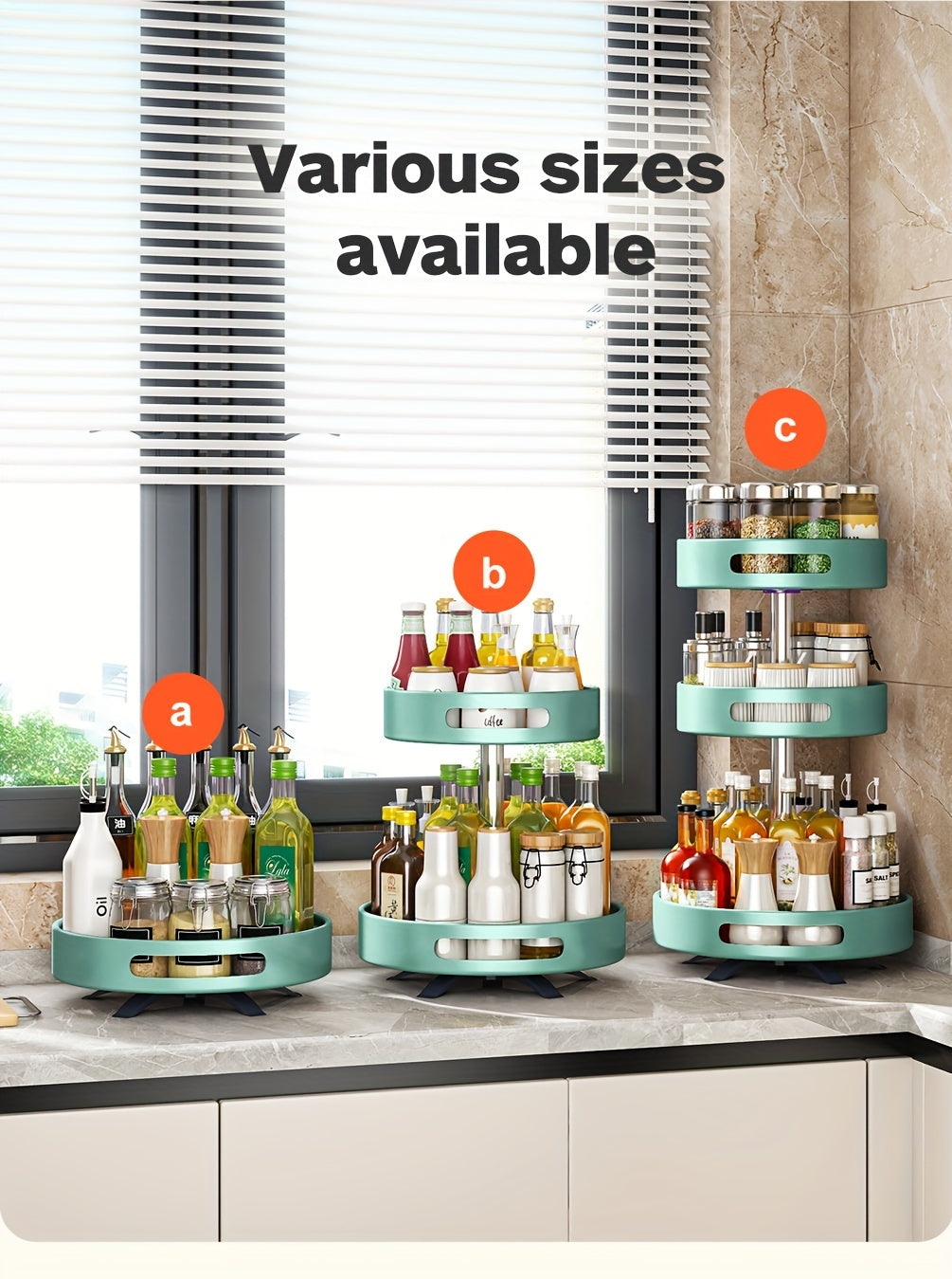 Heavy-Duty Adjustable Home Storage Rack – durable multi-purpose storage, Rotating Seasoning Storage Rack Kitchen Seasoning Shelf Double-layer Household Countertop Corner Seasoning Storage Rack, designed for American homes, daily convenience and pract