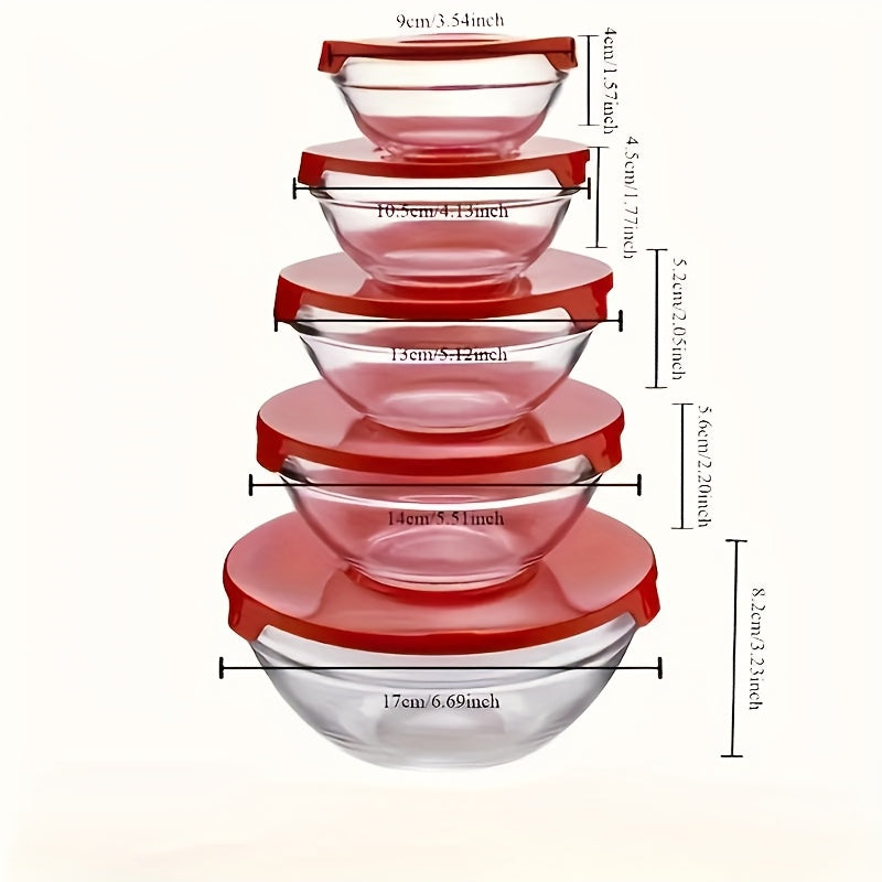10pcs Mini Glass Mixing Bowls Set, Microwave Safe, Food-Grade, Stackable Nesting Bowls with Lids, Round Salad & Dessert Serving Containers for Christmas, Halloween, Easter, Hanukkah, Thanksgiving father gift