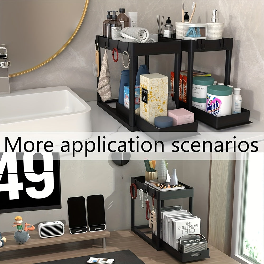 Compact 2 Tier Adjustable Home Storage Rack – durable multi-purpose storage, 1Pcs2pcs Under Sink Organizer Multi-Purpose Storage Shelf 2 Tier Sliding Cabinet Basket Multi-Purpose Kitchen, designed for American homes, daily convenience and practical g