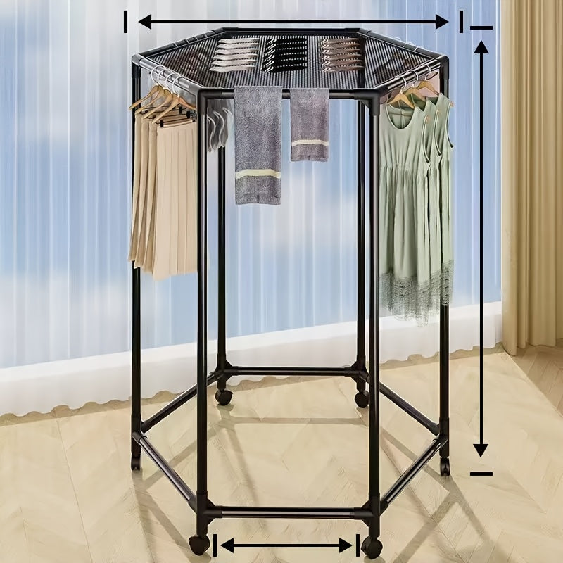 Versatile Adjustable Home Storage Rack – durable multi-purpose storage, Hexagonal Rotary Clothes Rack Self-Standing Vertical Clothing Hanging Rack Suitable for Laundry And Household, designed for American homes, daily convenience and practical giftin