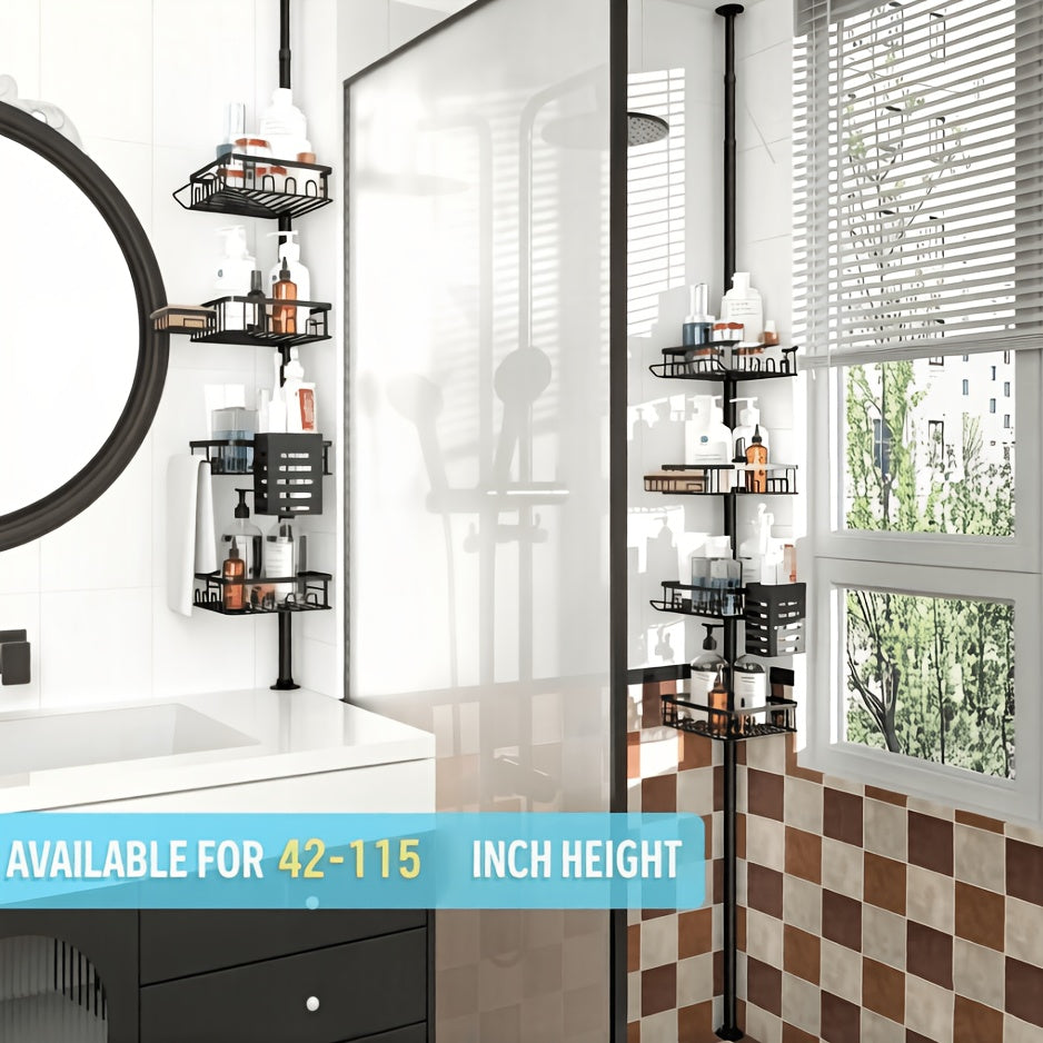 Modern Adjustable Home Storage Rack – durable multi-purpose storage, Corner Shower Caddy Tension Pole Adjustable 42 to 115 Inches 4-Tier Baskets Rustproof Shower, designed for American homes, daily convenience and practical gifting