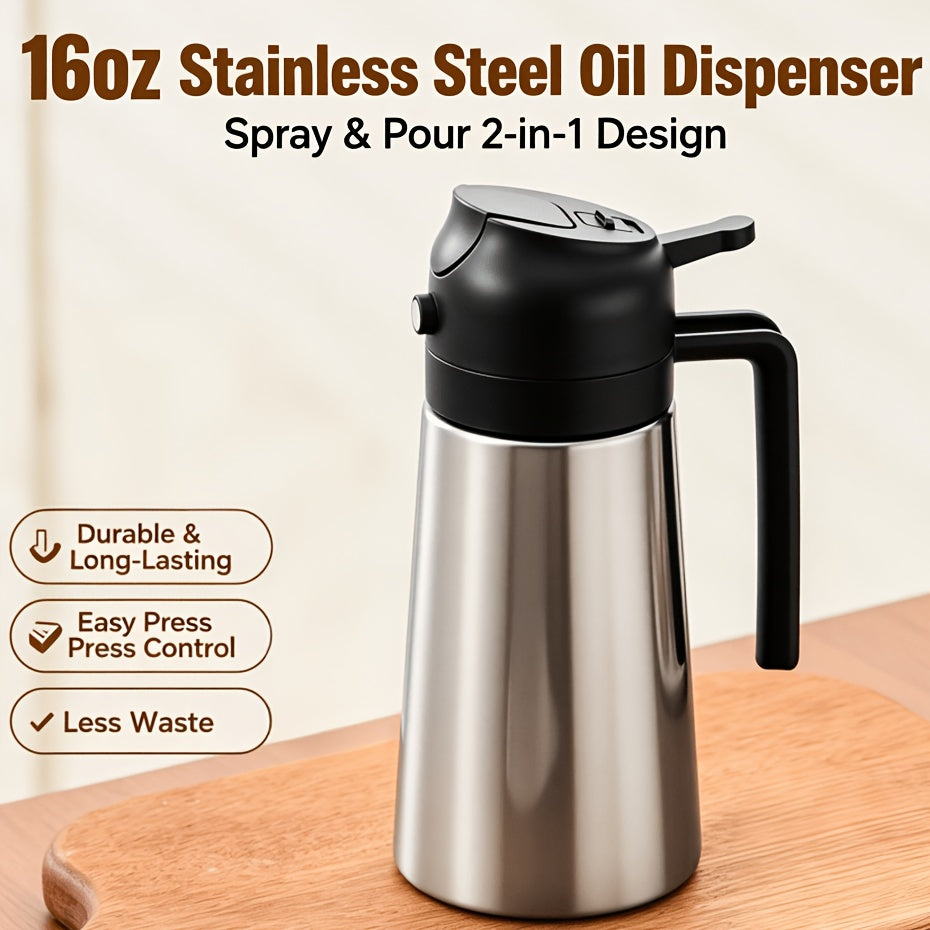[Oil Bottle Sprayer Dispenser] Durable Oil Bottle With Stainless Steel Exterior And Ceramic-Coated Interior, 2-In-1 Olive Oil Sprayer And Dispenser, Suitable For Cooking, Kitchen, Barbecue, And Air Fryer