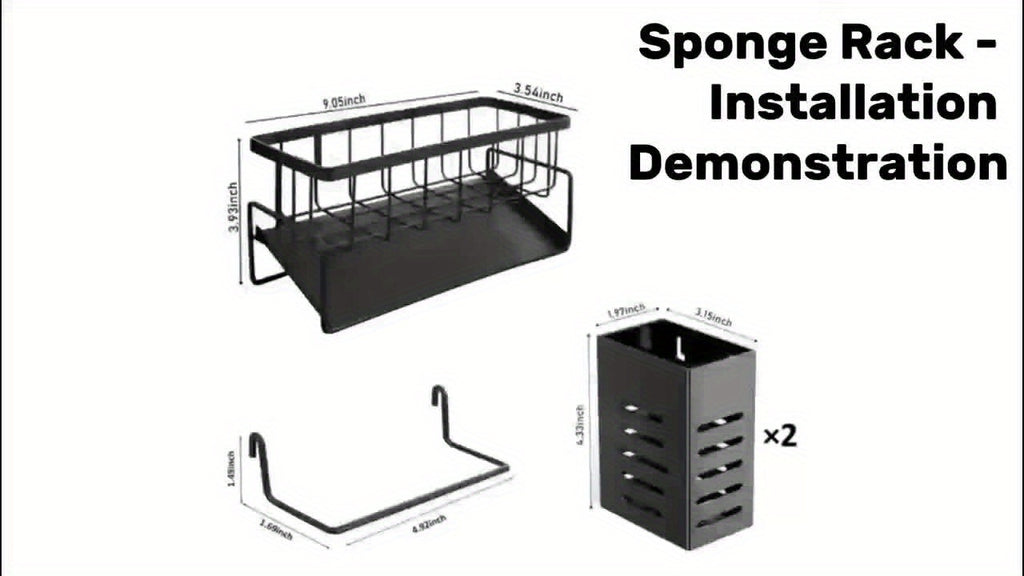 1pc Gray/Black Sink Caddy Sponge Holder for Kitchen Sink, Stainless Steel Rustproof, Bathroom Storage Basket, Kitchen Sink Caddy with Brush Holders, Chopstick Container, Kitchen Sink Organizer Dish Sponge Organizer with Dish Towel Rod