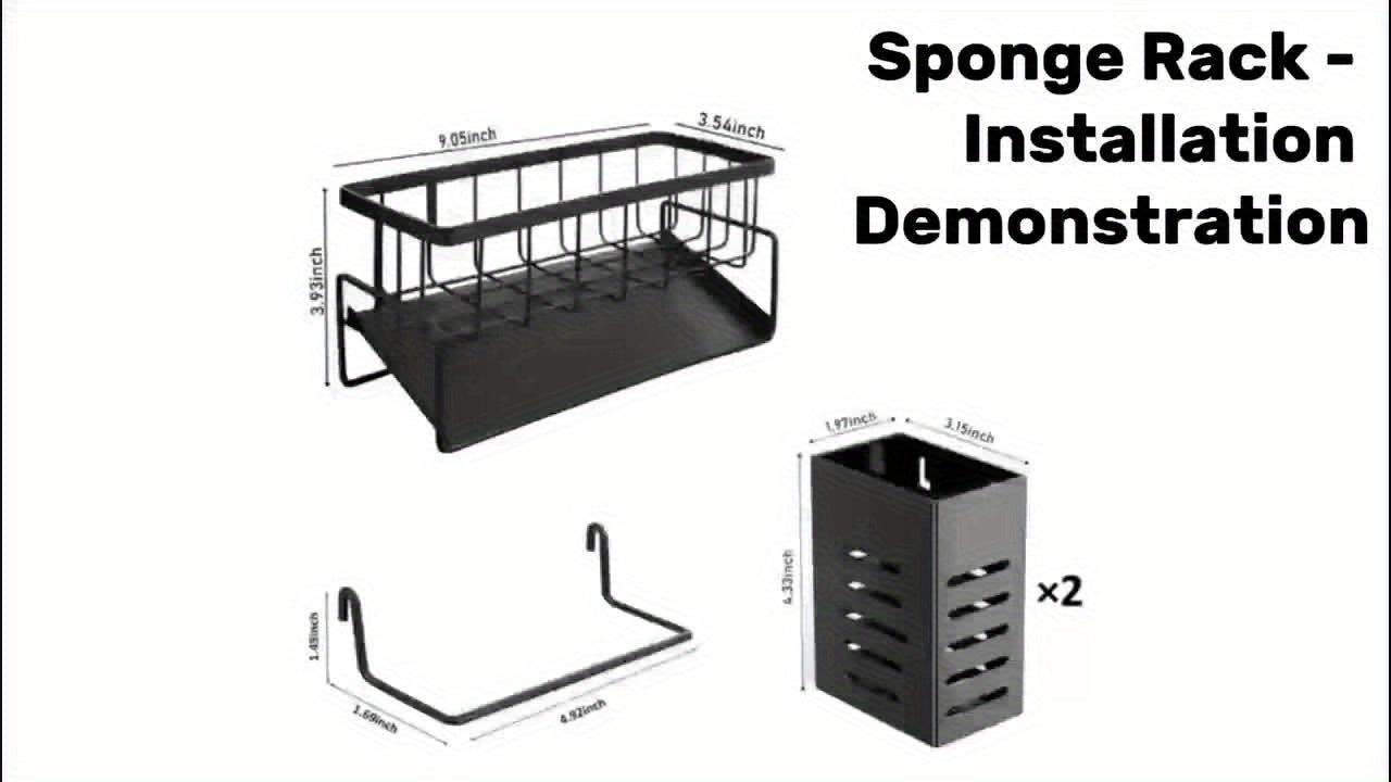 1pc Gray/Black Sink Caddy Sponge Holder for Kitchen Sink, Stainless Steel Rustproof, Bathroom Storage Basket, Kitchen Sink Caddy with Brush Holders, Chopstick Container, Kitchen Sink Organizer Dish Sponge Organizer with Dish Towel Rod