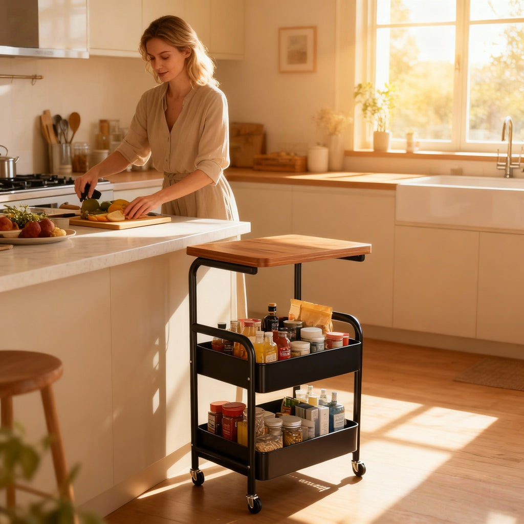 Compact Adjustable Home Storage Rack – durable multi-purpose storage, Multi-functional Rolling Kitchen Storage Trolley White Black Multi-layer Mobile Storage Rack Sturdy Metal Frame, designed for American homes, daily convenience and practical giftin