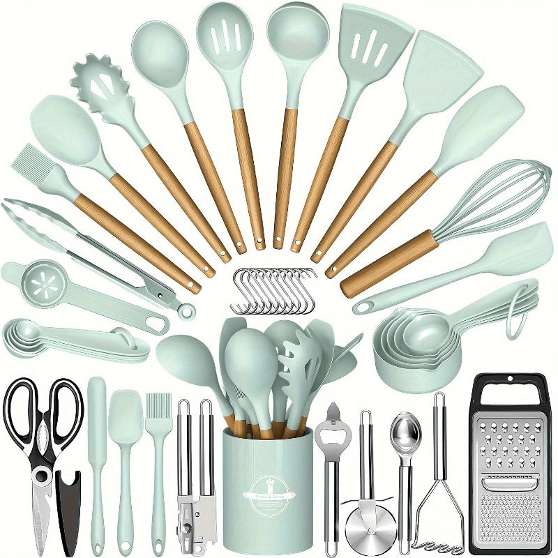 Home Living Essential – versatile meal preparation, 46pcs Various Colors Nonstick Cookware Set with Silico
