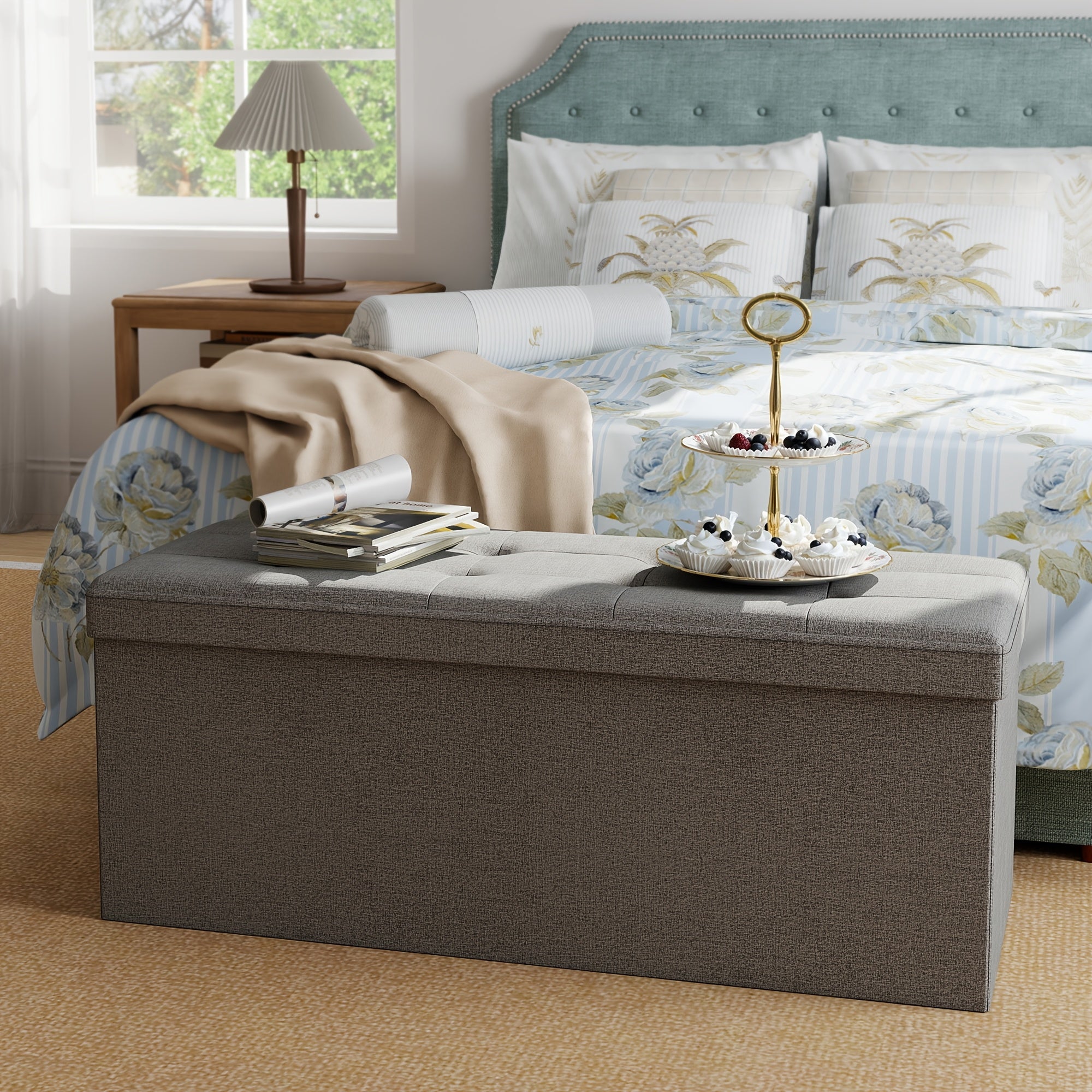 Home Organizer – Leather Or Linen Ottoman Storage Bench 3 Sizes 30 31 5 And 43 5
