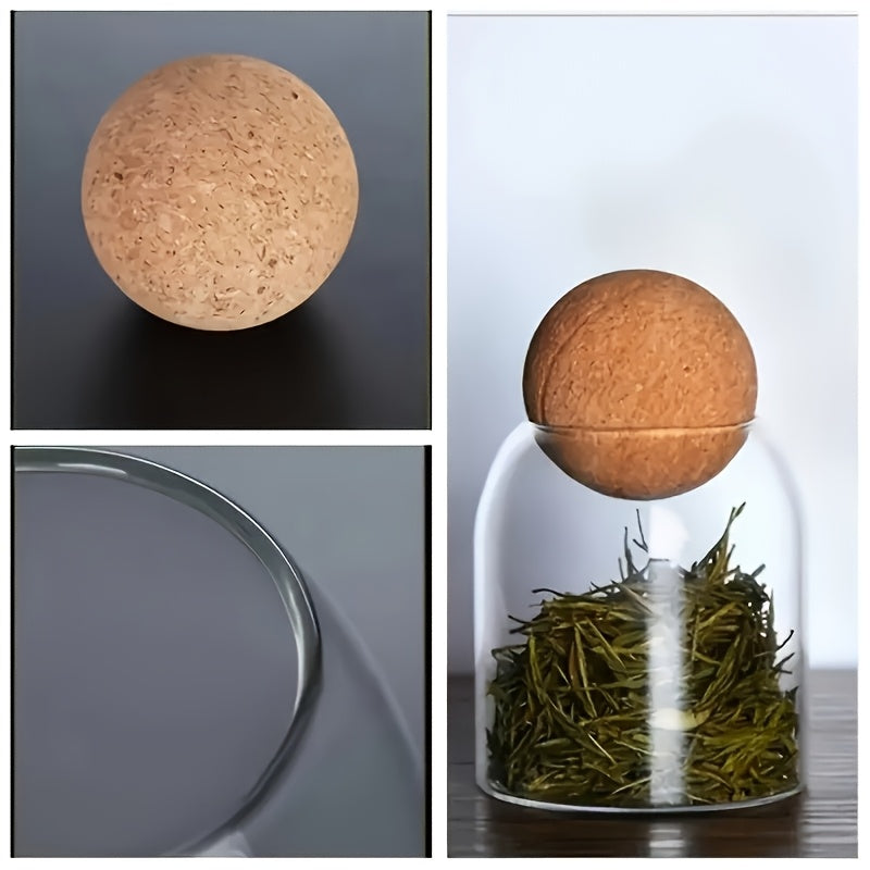 3pcs Glass Storage Container with Spherical Cork Stopper, 17 Oz/500Ml Glass Jar, Suitable for Kitchen Seasoning Container Set, Moisture Resistant for Kitchen Tidying And Storage, Ramadan, Valentine'S Day, Thanksgiving