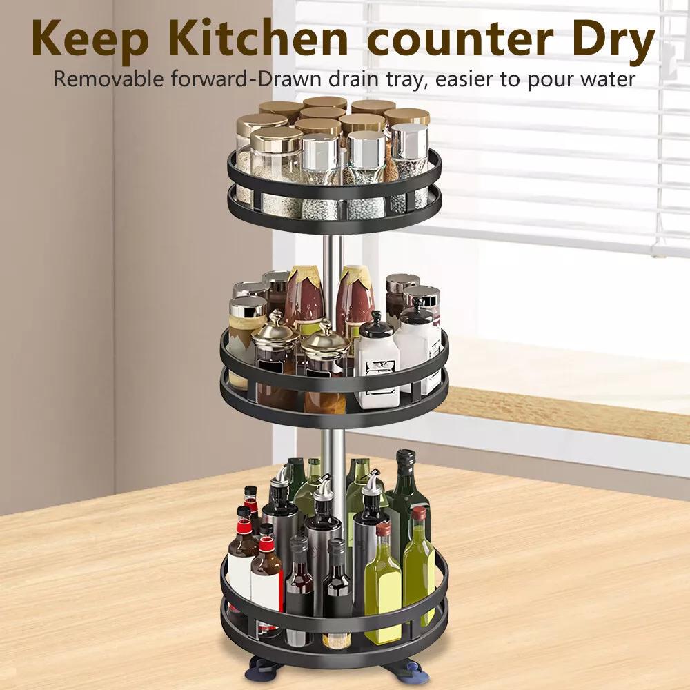 Kitchen Essential – Lazy Susan Organizer Spice Rack - 2 3 Tier Height Adjustable Spice Organization for Cabinet, Metal Seasoning Organizer Lazy Turntable Spice Organizer for Table Top Pantry