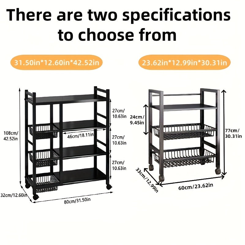 Smart 1pc Adjustable Home Storage Rack – durable multi-purpose storage, 1pc Movable Storage Rack Adjustable 4-Storey Kitchen Shelf with 3 Wire Baskets Kitchen Organizer, designed for American homes, daily convenience and practical gifting