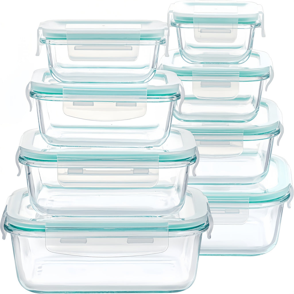 16pcs (8 Lids 8 Containers) Airtight Glass Food Storage Containers Lunch Boxes Microwave Oven Safe Perfect For Salads Fruits Vegetables And Sandwiches Lunch Boxes Airtight Storage Durable Glass Food Storage Set