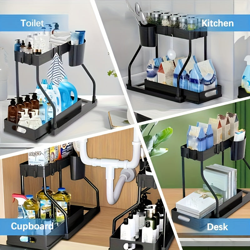 Home Organizer – 2pcs Under Sink Organizer with Sliding Shelves - Durable Pull-Out Cabinet Organize