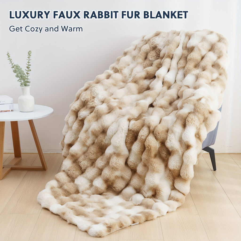 Throw Blanket – 1pc Orhopui Faux Rabbit Fleece Blanket, Soft Warm Throw Blanket, For Bedroom Guest