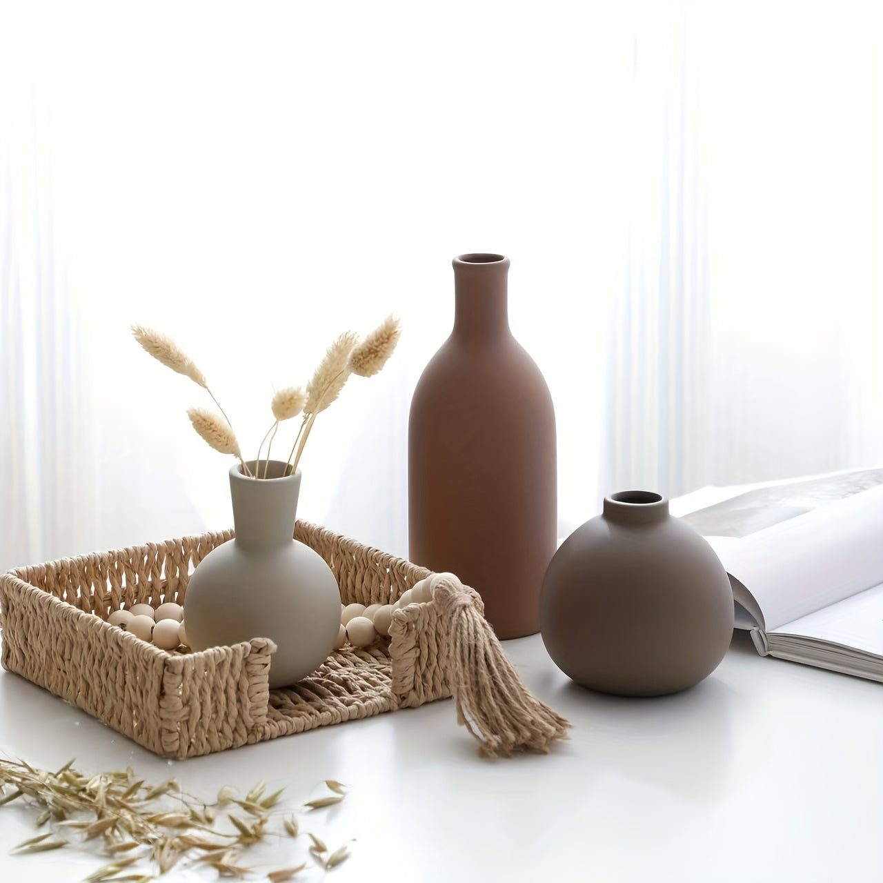 3pcs Easy Morandi Ceramic Vase Set for Dried Flowers, Fresh Flowers, Home Decor Ornaments And Flower Arrangements Holiday Gifts