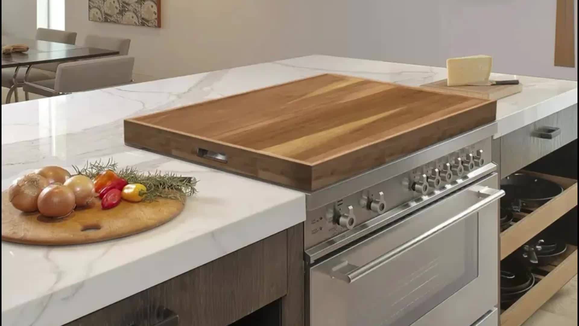 Modern Home Storage Organizer – space-saving everyday organization, Wood Gas Stove Cover Board-Acacia Wood Serving Tray with Handles - Perfect for Breakfast, designed for American homes, daily convenience and practical gifting