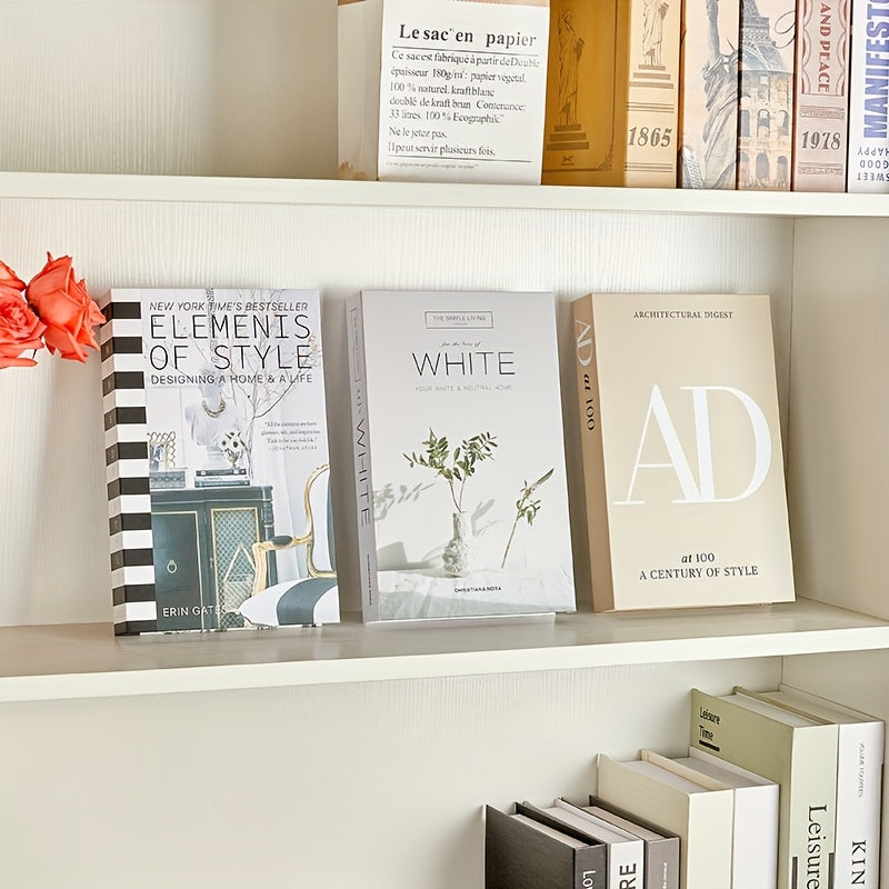Home Living Essential – Set of 3 Modern Minimalist Faux Books in Black, White, And Beige - Stylish Decorat