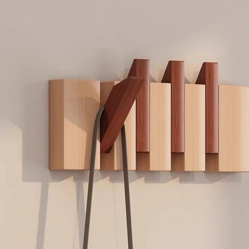 Versatile 1pc Adjustable Home Storage Rack – durable multi-purpose storage, 1pc Natural Wood Wall-Mounted Coat Rack with 10 Hooks - Piano-Shaped Accordion Design Walnut, designed for American homes, daily convenience and practical gifting