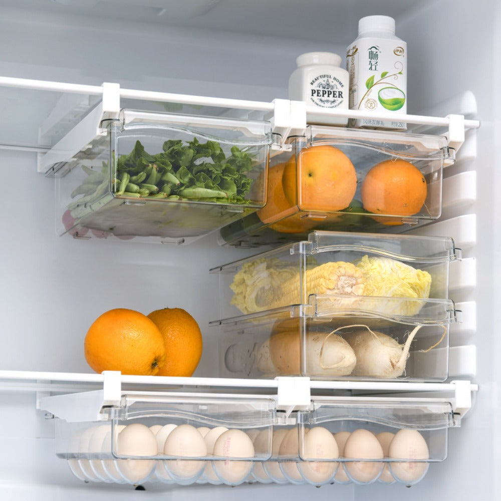 Heavy-Duty Stackable Storage Drawer – smooth-access cabinet organization, One Transparent Refrigerator Drawer Organizer Thickened Plastic Egg Storage Rack Suitable for Shelves Dividers, designed for American homes, daily convenience and practical gif