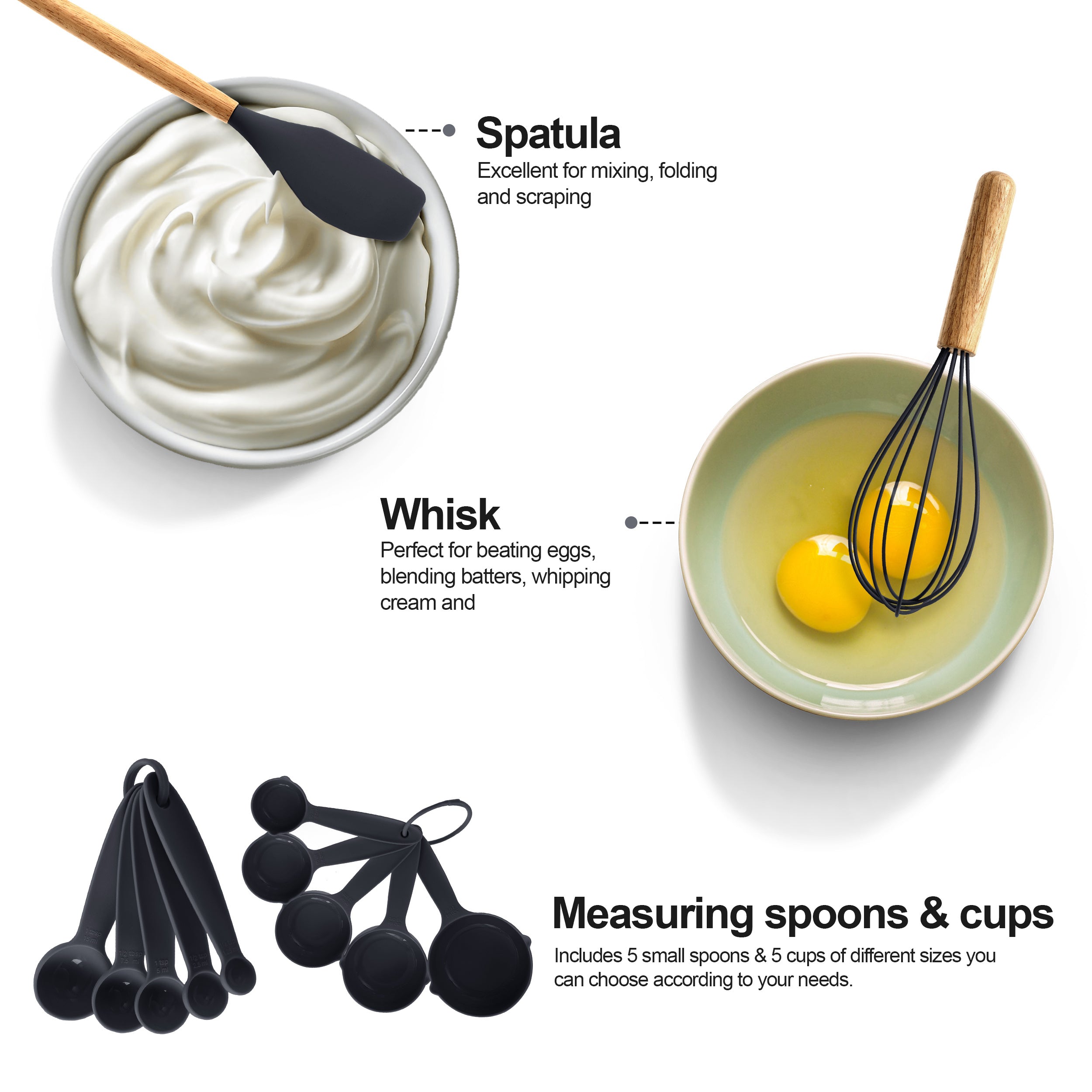 Kitchen Essential – 35 Piece Kitchen Utensils Set with Holder - Heat Resistant Wooden Handle - Silicone Non-Stick Cooking Spatula, Kitchen Essentials Tools and Gadgets for Modern US Homes, e