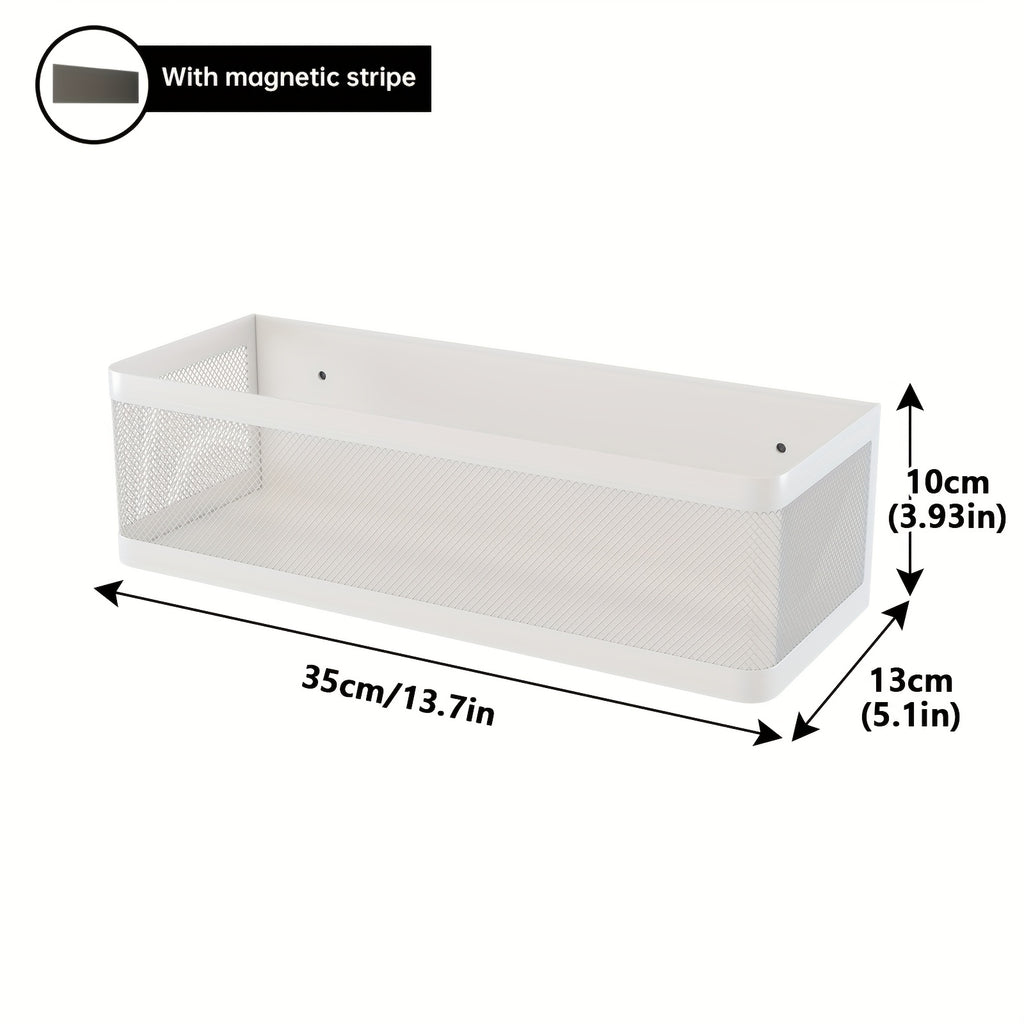 1 Set Refrigerator Magnetic Shelf Metal Spice Rack Basket Seasoning Oils Kitchen Gadgets, Large Capacity, Strong Magnetic Adhesion, Floating Shelves