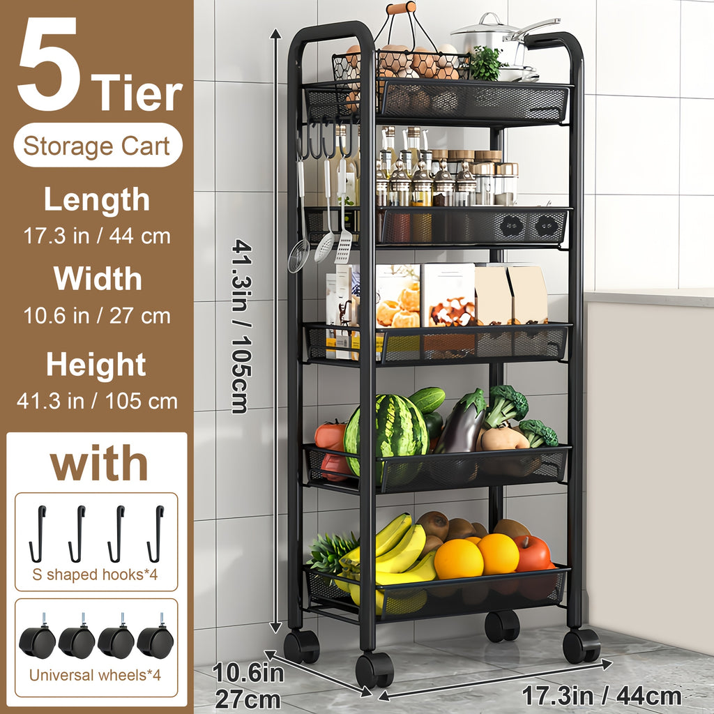 Versatile 1pc Adjustable Home Storage Rack – durable multi-purpose storage, 1pc 3 4 5 Tier Swivel Kitchen Storage Cart - Durable Carbon Steel Storage, designed for American homes, daily convenience and practical gifting