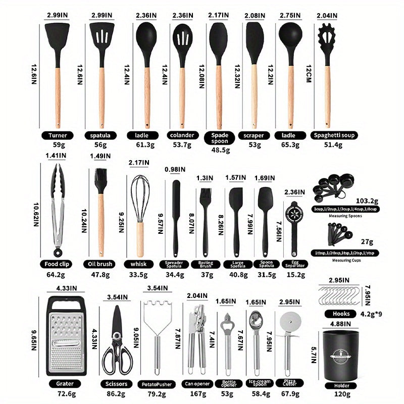 Modern 37/44pcs Kitchen Cookware Set – versatile meal preparation, 37 44pcs Complete Silicone Kitchen Cooking Utensil Set Ultra Cost-Effective All-In-One Kitchen Gadgets High, designed for American homes, daily convenience and practical gifting