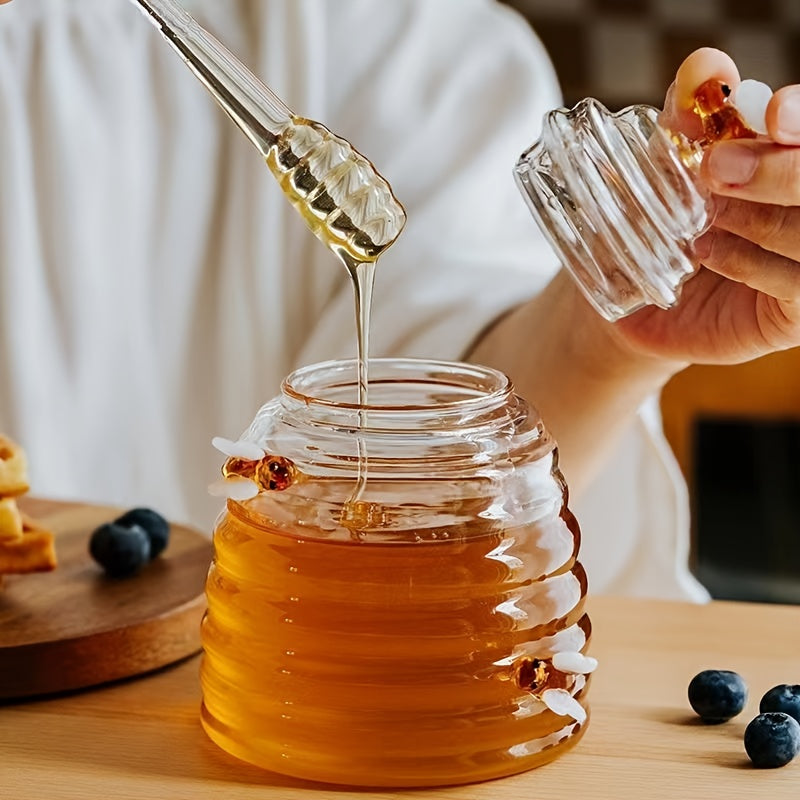 1pc Glass Honey Jar 16.91oz with Lid and Dipper, High Borosilicate Transparent Honey Bottle, Animal Theme, BPA-Free Storage Container for Honey and Jam