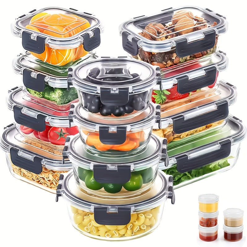 24pcs Glass Storage Containers with Lids | Leak Proof Airtight Bento Boxes (12 Containers 12 Lids) for Microwave, Oven, Freezer, And Dishwasher | Clip-On Closure, Microwave Safe, Perfect Holiday Gift for Family And Friends