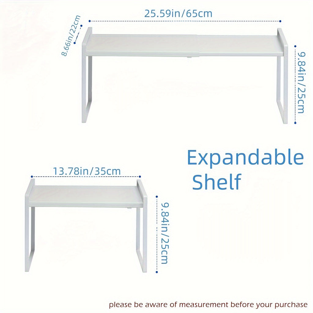 Cabinet Shelf Expandable Height Adjustable Organizer Riser for Kitchen Cabinet Pantry Cupboard Under Sink Countertop Organization Storage Space Saver Stackable Heavy Duty Metal, White/Black, for Christmas Gifts, Standing Shelf, Standing Shelf