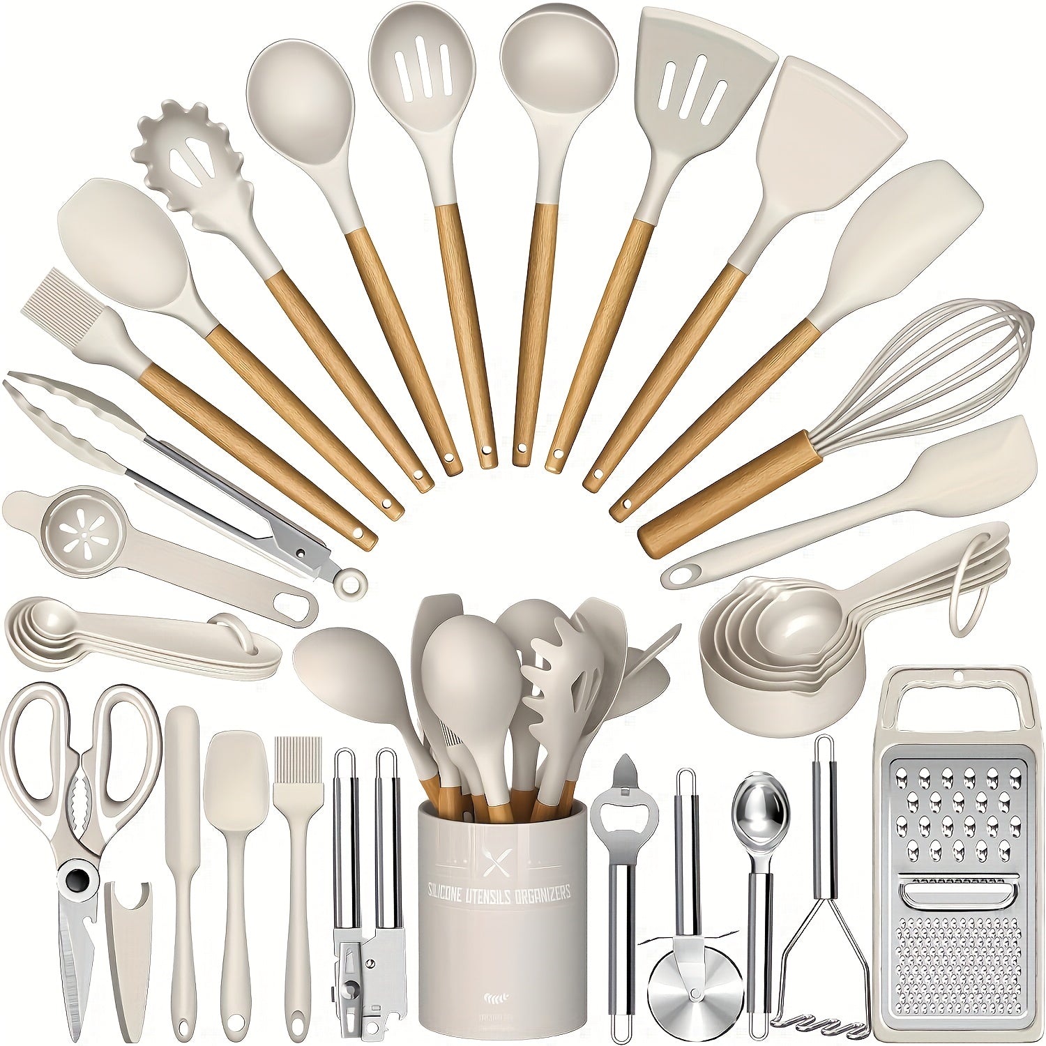 Kitchen Utensil Set - 34pcs Silicone Cooking Utensil with Rack, Heat-resistant Kitchen Utensil Spade Set, Suitable for Non-stick Cooking Utensils, Black Wooden Handle Kitchen Utensil Set