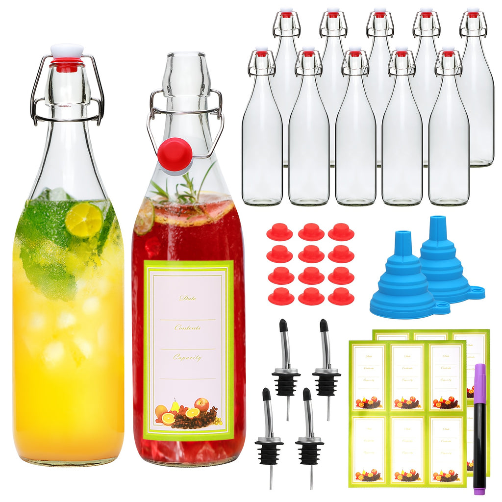 Compact 4/8/12pcs Refrigerator Bottle Organizer – easy-access beverage storage, 4 8 12pcs-16oz Flip Top Glass Bottles with Stopper for Kitchen Organizers And Storage, designed for American homes, daily convenience and practical gifting