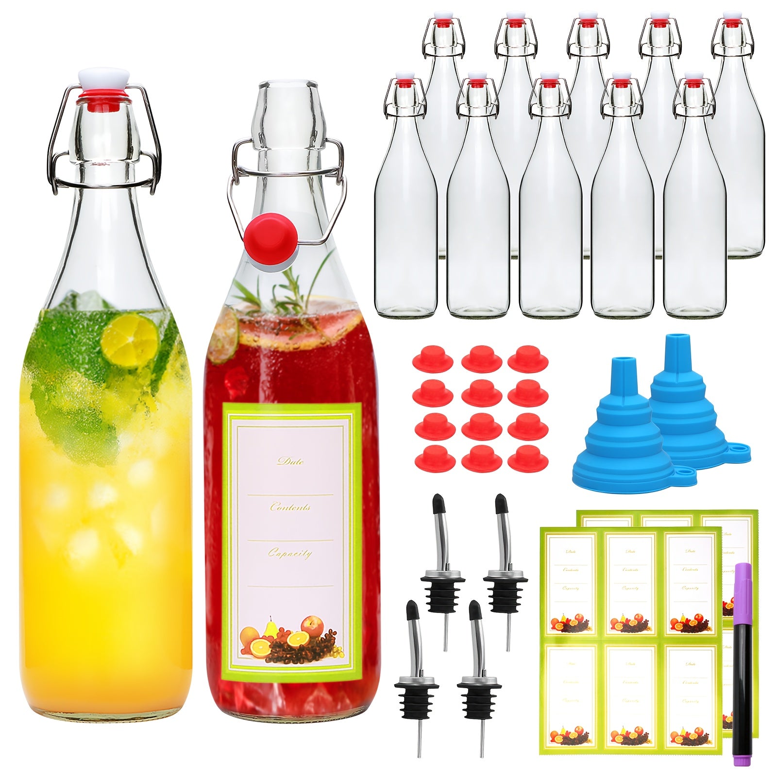 Compact 4/8/12pcs Refrigerator Bottle Organizer – easy-access beverage storage, 4 8 12pcs-16oz Flip Top Glass Bottles with Stopper for Kitchen Organizers And Storage, designed for American homes, daily convenience and practical gifting