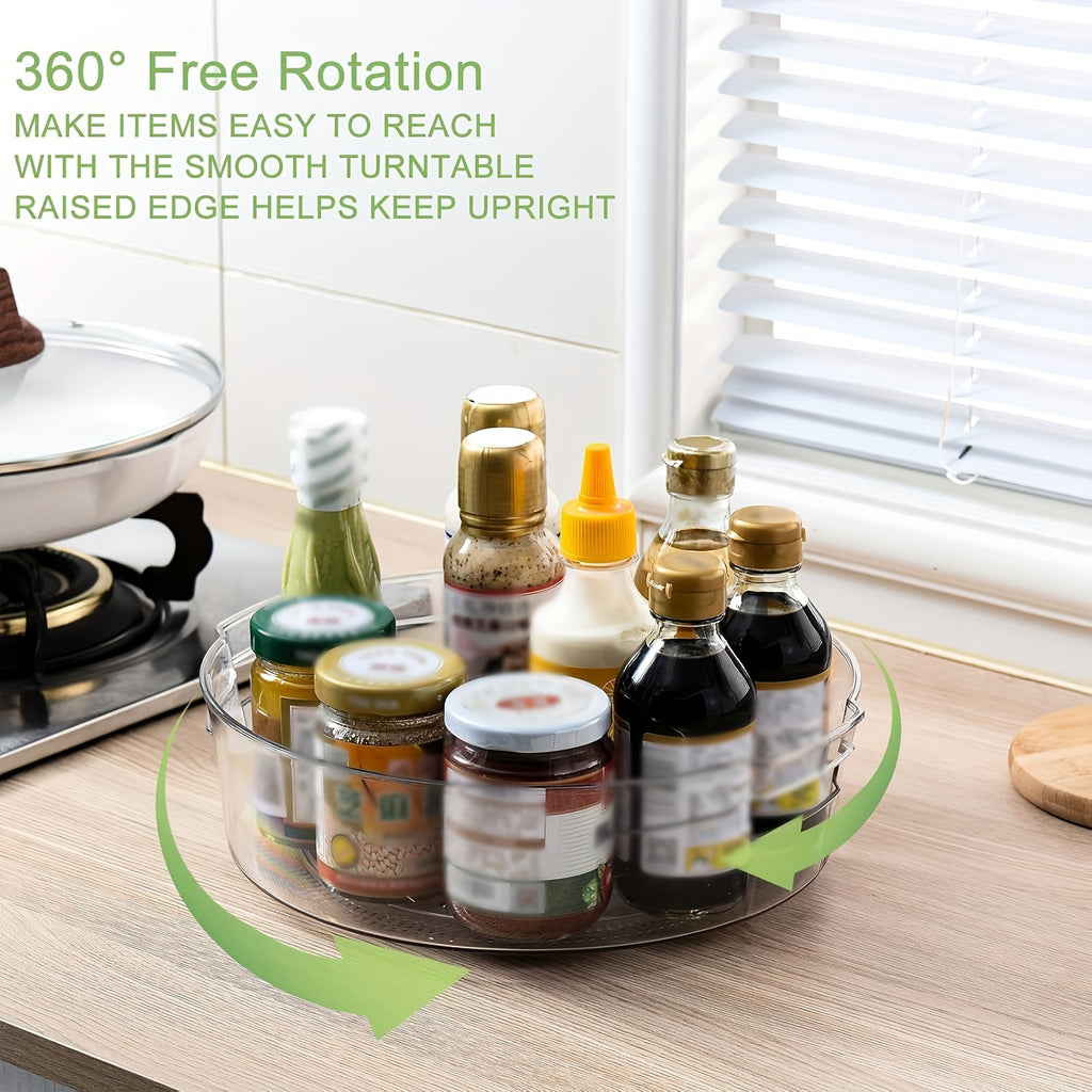 4pcs Lazy Turntable Organizer Set for Cabinets, Upgraded 11.5-Inch Transparent Lazy Turntable with Handle and Raised Edge, Rotatable Spice Storage Rack, Suitable for Kitchen, Pantry, Fridge, Bathroom, Dining Table