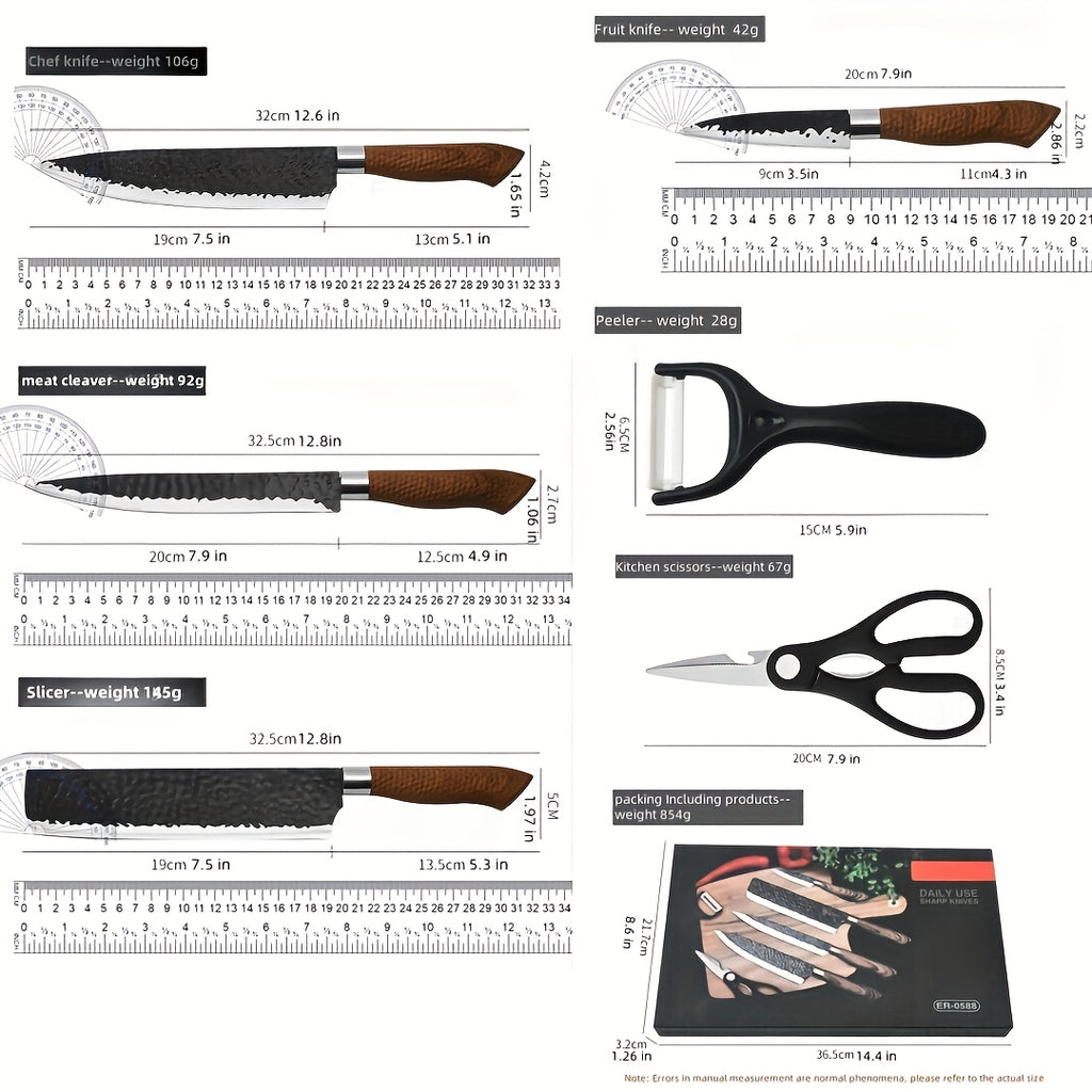 6pcs/set Kitchen Cooking Tool Set, Kitchenware Set, Kitchen Knife Set, Fruit Knife, Kitchen Knife, Melon Slicer, Chicken Bone Clipper And Other Kitchen Utensil Sets, Essential Household Kitchen Tools, Essential Restaurant Cooking Tools, Ladies' Gifts