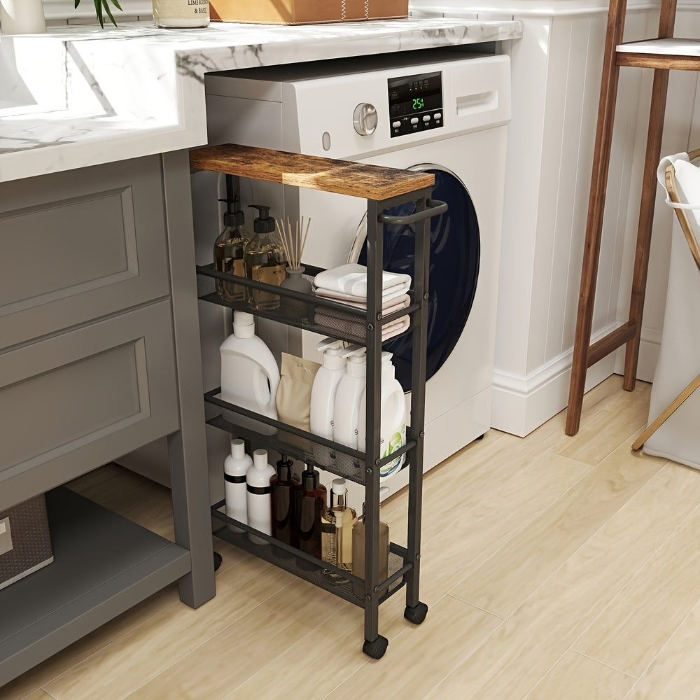 Modern Refrigerator Bottle Organizer – easy-access beverage storage, 4 5-Tier Metal Kitchen Shelf with 360 Swivel Wheels Slim Rolling Storage Cart Space-Saving, designed for American homes, daily convenience and practical gifting
