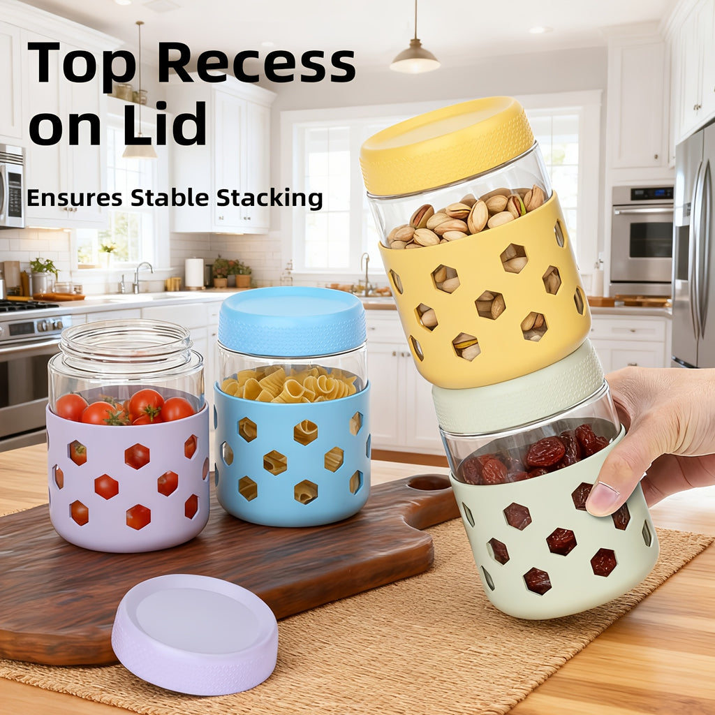 6-Pack Glass Airtight Jars with Silicone Sleeves, Moisture-Proof Food Storage Containers for Tea, Grains, Nuts, Snacks, and Yogurt