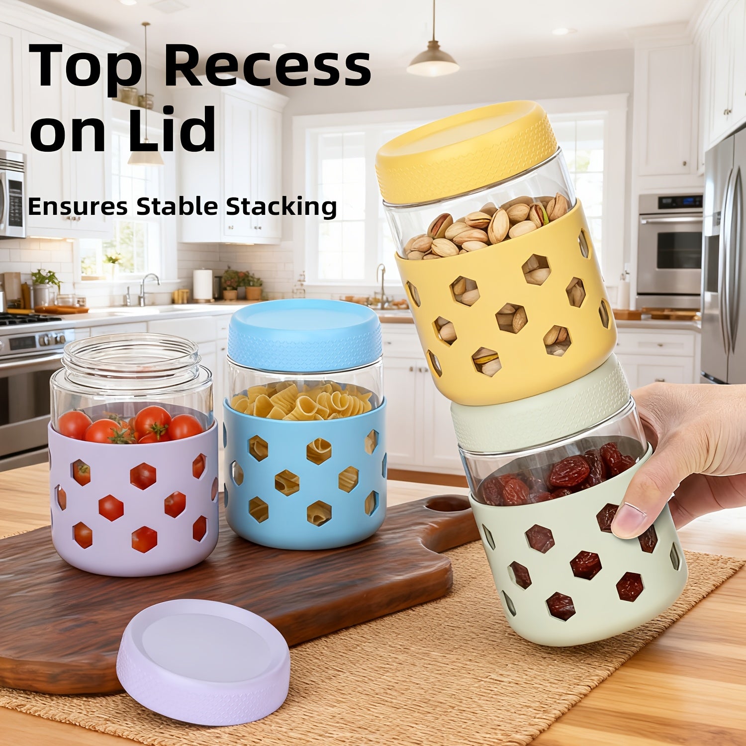 6-Pack Glass Airtight Jars with Silicone Sleeves, Moisture-Proof Food Storage Containers for Tea, Grains, Nuts, Snacks, and Yogurt