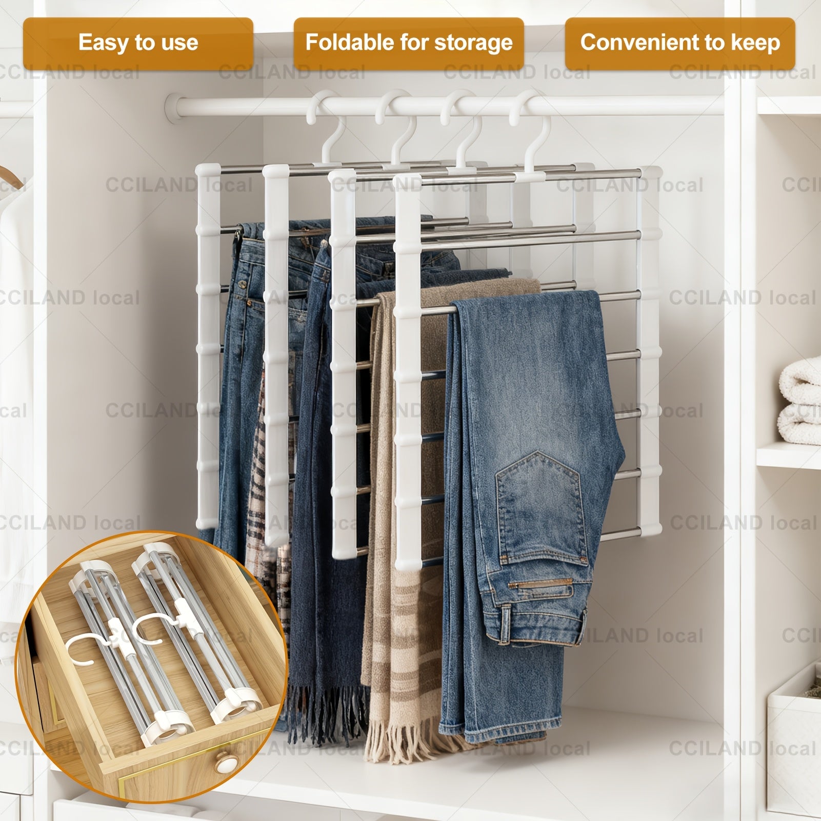Smart 4/8pcs Home Storage Organizer – space-saving everyday organization, 4 8pcs Multi Layer Stainless Steel Pants Hanger Space Saving Wardrobe Organizer Non Slip, designed for American homes, daily convenience and practical gifting