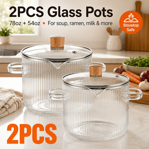 2-Piece Glass Cooking Pot Set with Lids
