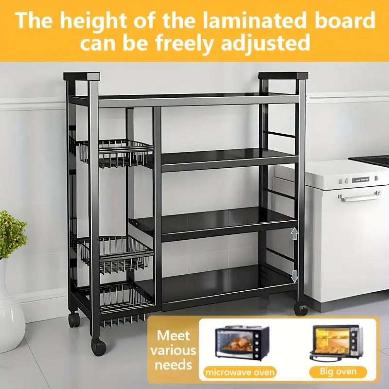 BCNVDUS Three-Layer Heavy-Duty Metal Kitchen Storage Rack with 360° Rotating Wheel - Freestanding Mobile Appliance, Bottle, Container Storage Rack - Easy-To-Clean Open Mesh Basket, Space-Saving Floor Design, Kitchen Organization And Storage