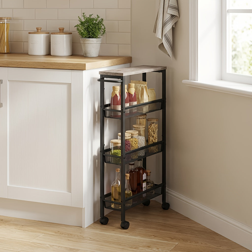 Modern Refrigerator Bottle Organizer – easy-access beverage storage, 4 5-Tier Metal Kitchen Shelf with 360 Swivel Wheels Slim Rolling Storage Cart Space-Saving, designed for American homes, daily convenience and practical gifting