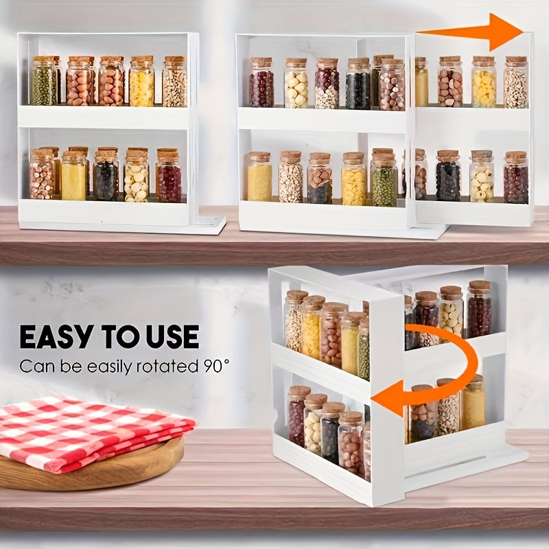 Compact 2-Tier Rotating Spice Organizer - High Capacity, Versatile Storage for Kitchen, Bathroom, And Home Office - Ideal for Storing Condiments, Ingredients, And Medications, As Well As Food Items And Cabinet Organization, Standing Shelf