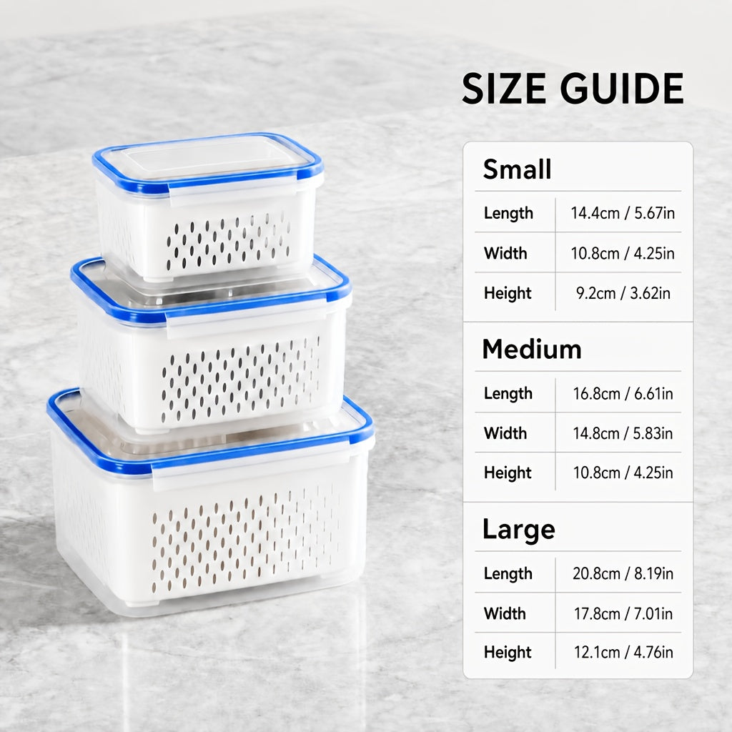 [Food-Grade Storage Containers] 18/15/9/6/4Pcs Food-Grade Drainage Baskets. Household Airtight Refrigerator Fresh-Keeping Storage Containers With Drain Basket And Lid For Storing Various Fruits And Vegetables. 6/5/3/2 Boxs+6/5/3/2 Covers +6/5/3/2 Drain Ne