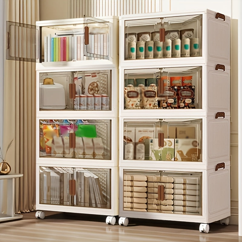 Space-Saving Stackable Home Storage Bins – portable space-saving storage, 1 2 3 4 5 Layers Collapsible Lockers Plastic Clutter Storage Boxes with Doors, designed for American homes, daily convenience and practical gifting