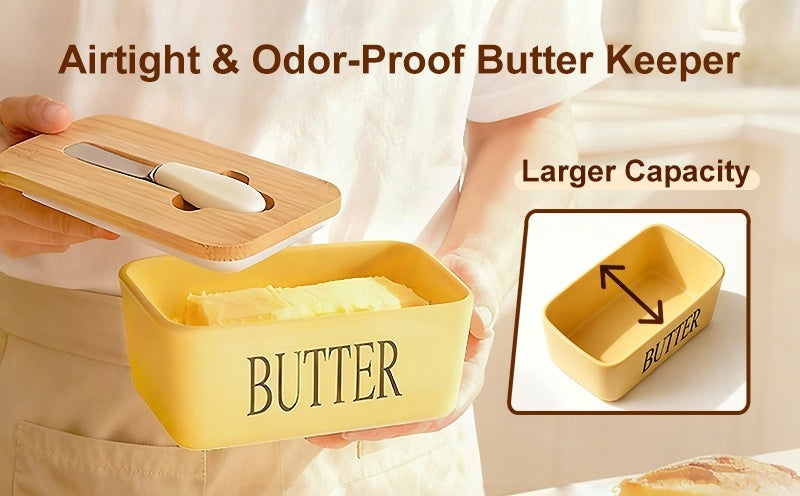 Modern 1pc Butter Dish with Lid – covered refrigerator storage, 1pc Luxury Large Butter Dish with Lid - Ceramic Countertop Keeper with Knife High-Quality, designed for American homes, daily convenience and practical gifting